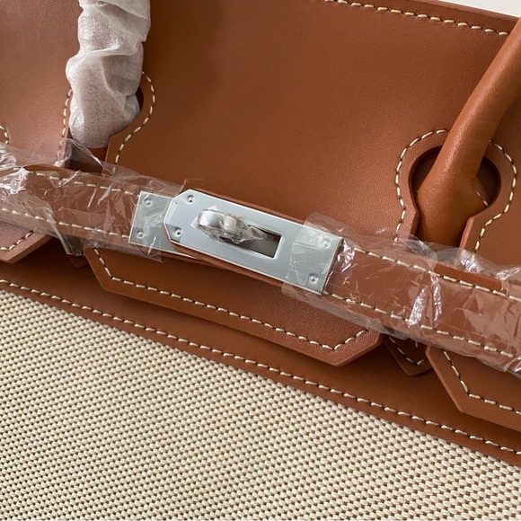 Canvas Leather Toile 30 Structured Bag w/ Lock Key Doctor's Satchel Crossbody C4 - Picture 3 of 15